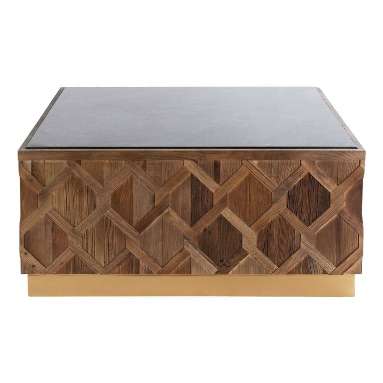 Mesa de Centro Gurun madera de olmo y marmol 46x100x100