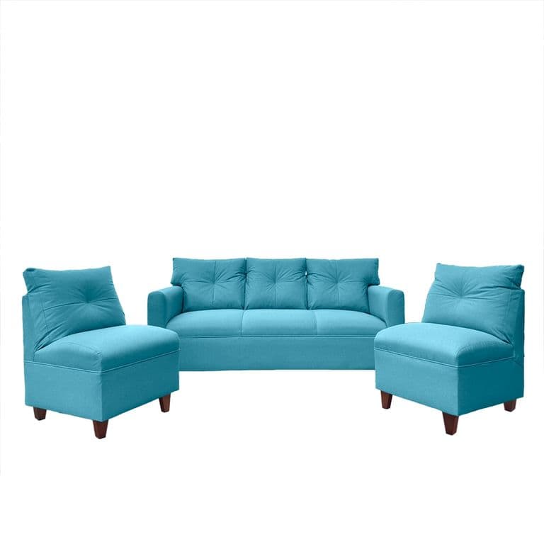 JUEGO LIVING MATEO CHENILLE TURQUESA PATA MADERA 3C1C1C
