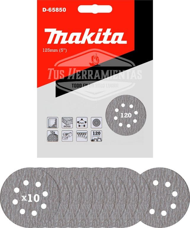 10 Discos Lija Velcro 125mm (5'') Grano 120 D-65850