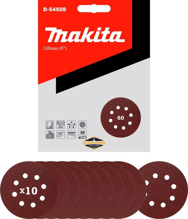 10 Discos Lija Con Velcro 125mm (5 ) Grano 60 D-54508