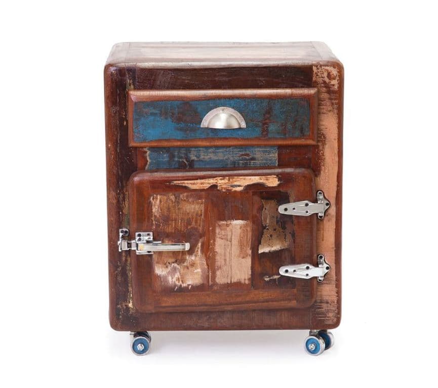 Velador Orai madera reciclada estilo refrigerador antiguo 78x55x38