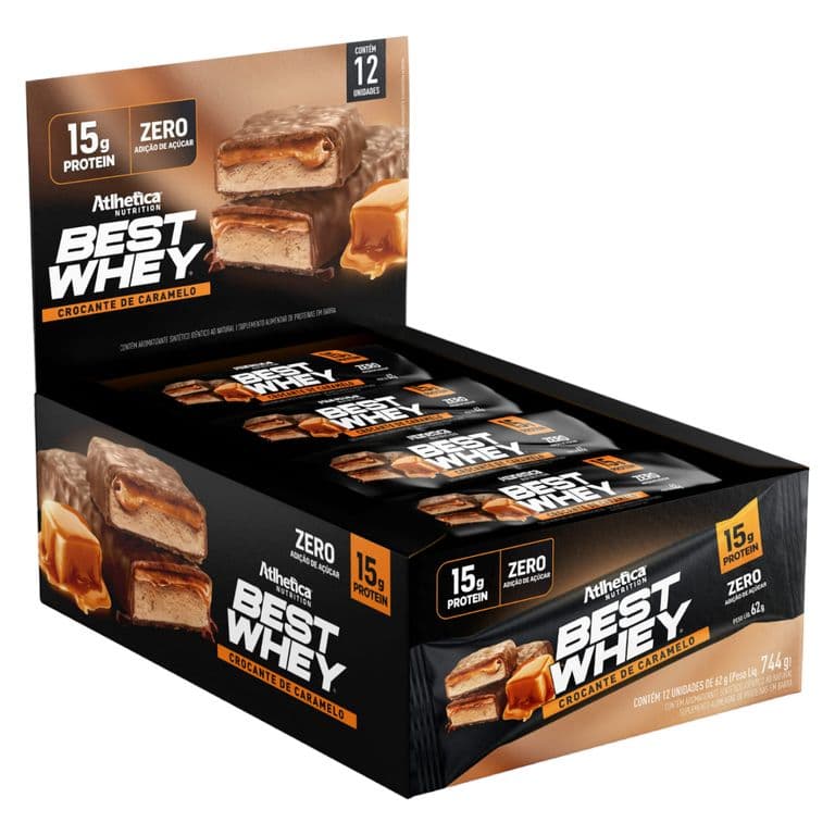Box 12 Barras Best Whey 15 Gr - Atlhetica CARAMELO