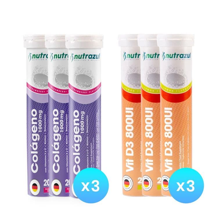 3 Colageno Marino Hidrolizado 1000 mg + 3 Vit D3 -800 UI (Pack 6 u.)