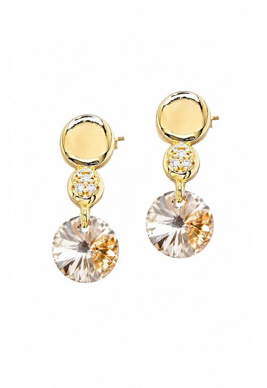 Aros Punto De Luz Gold 24K creado con cristales de Swarovski Golden Shadow Beige TALLA UNICA