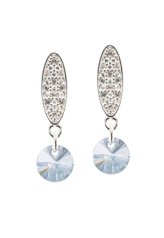 Aros Punto De Luz Bano Oro Blanco creado con cristales de Swarovski Blue Shade Celeste TALLA UNICA