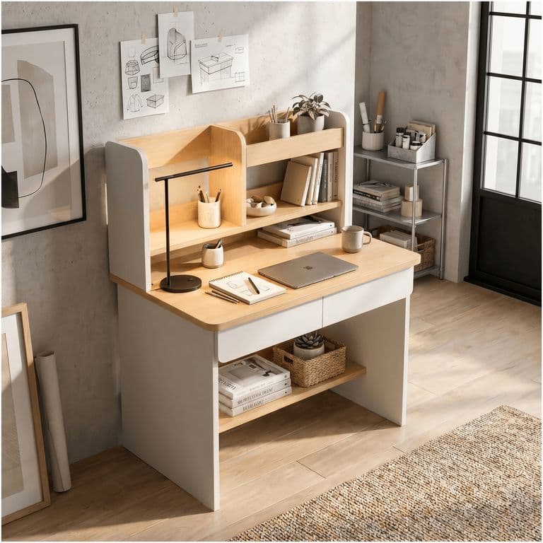 Escritorio Con Cajones Estanteria Para Libros Y Organizador 80x45x115