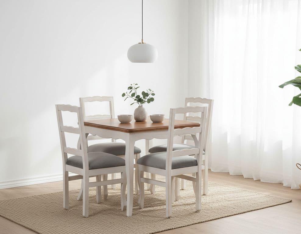 Comedor 4 Sillas Normando 100X100 cubierta miel Tapiz gris