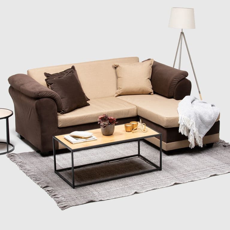 SECCIONAL REVERSIBLE IZQ Y DER FELPA CAFE TELA BEIGE