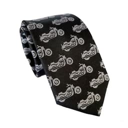 Corbata hombre de seda negra, Diseno chileno Motos, 7cm ancho Negro TALLA UNICA