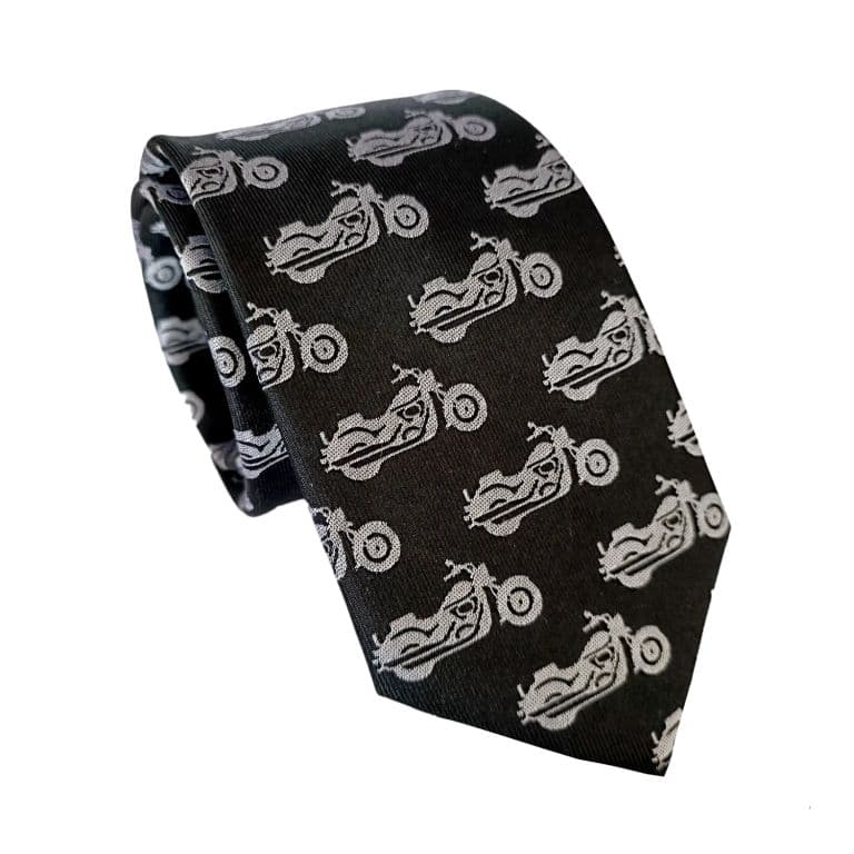 Corbata hombre de seda negra, Diseno chileno Motos, 7cm ancho Negro TALLA UNICA