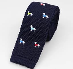 Corbata Vintage Tejida Con Diseno de Perritos Azul TALLA UNICA