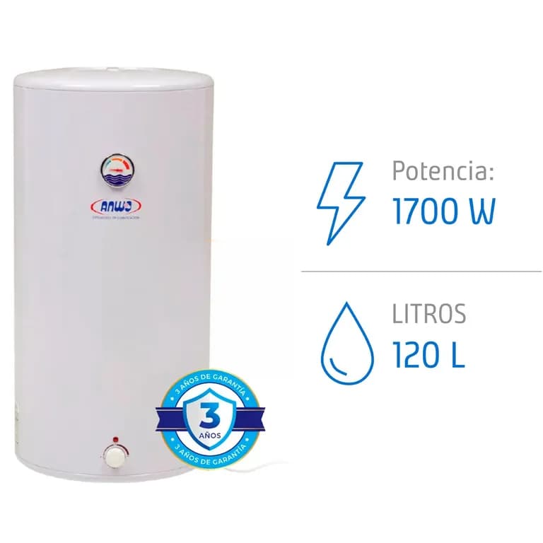 Termo Electrico 120 Litros 1700W Mural 3 Duchas Bajo Consumo Sistema Anti Sarro