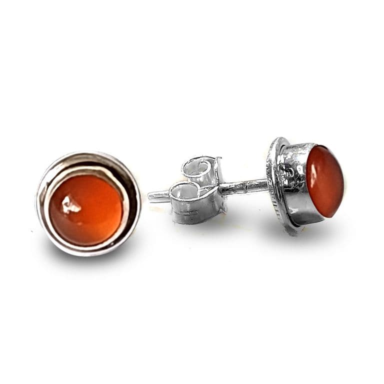 Aros Boton Cornalina Plata Fina 925 Plateado TALLA UNICA