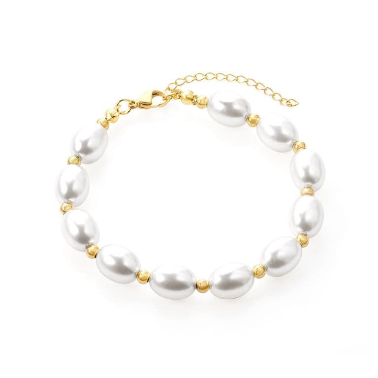 Pulsera Bano Oro Amarillo 18k Perla Agua Dulce Pelotitas Dorado TALLA UNICA