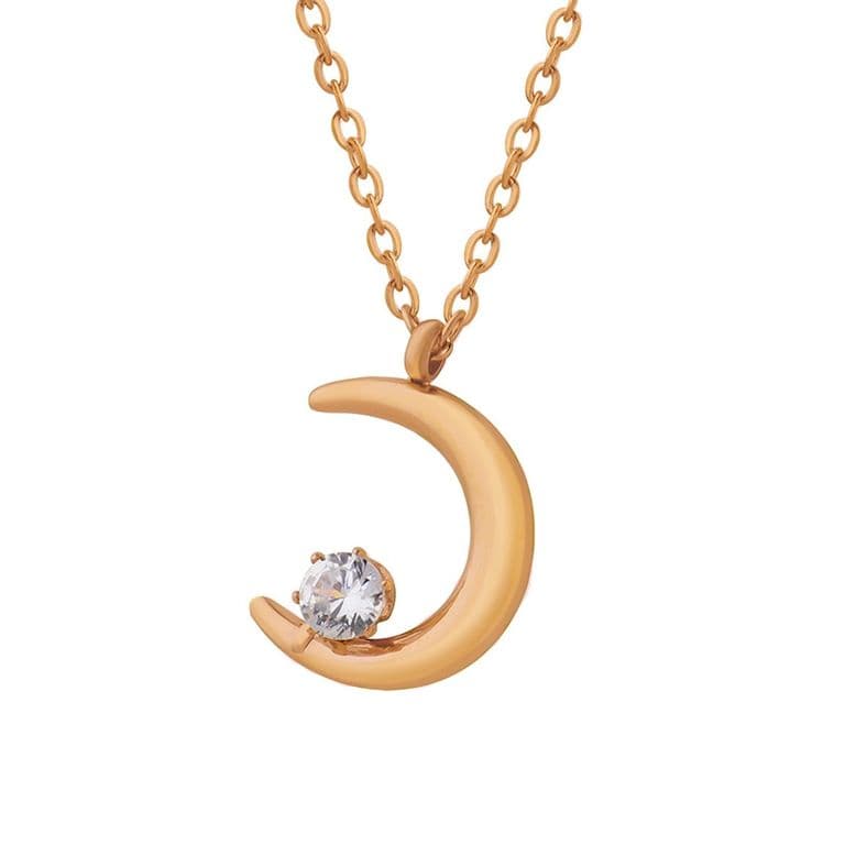 Collar Bano Oro Rosado 18k Luna Punto De Luz TALLA UNICA