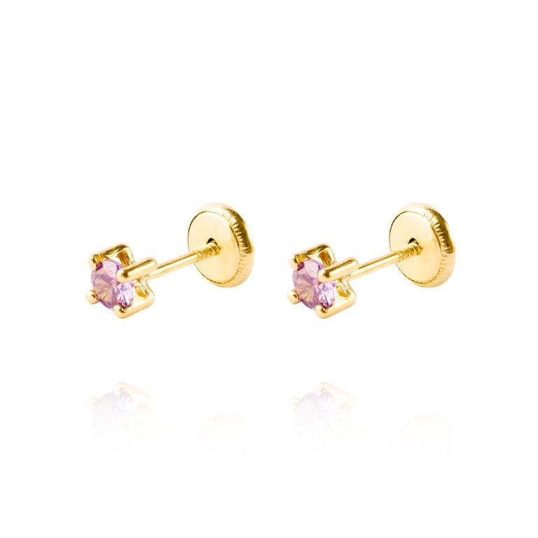 Aros de Oro 18kt Piedra de Amatista 3mm Amarillo 3
