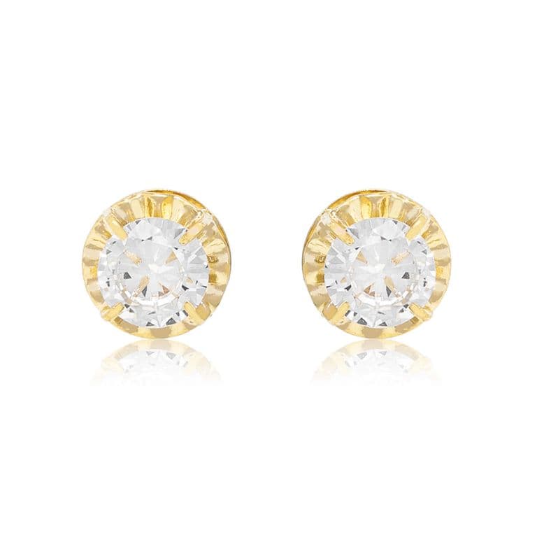 Aros de Oro 18kt Chaton de Circon Circonita 5mm Amarillo 5