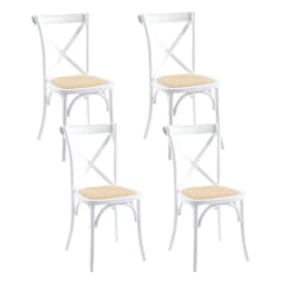 Pack 4 Sillas Crossback para Comedor Madera Rattan Blancas