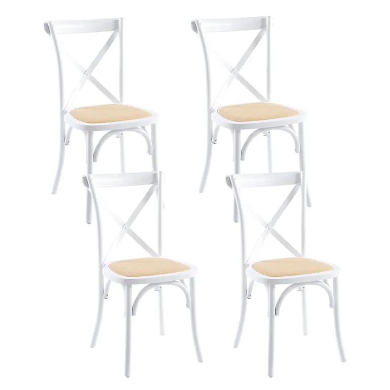 Pack 4 Sillas Crossback para Comedor Madera Rattan Blancas
