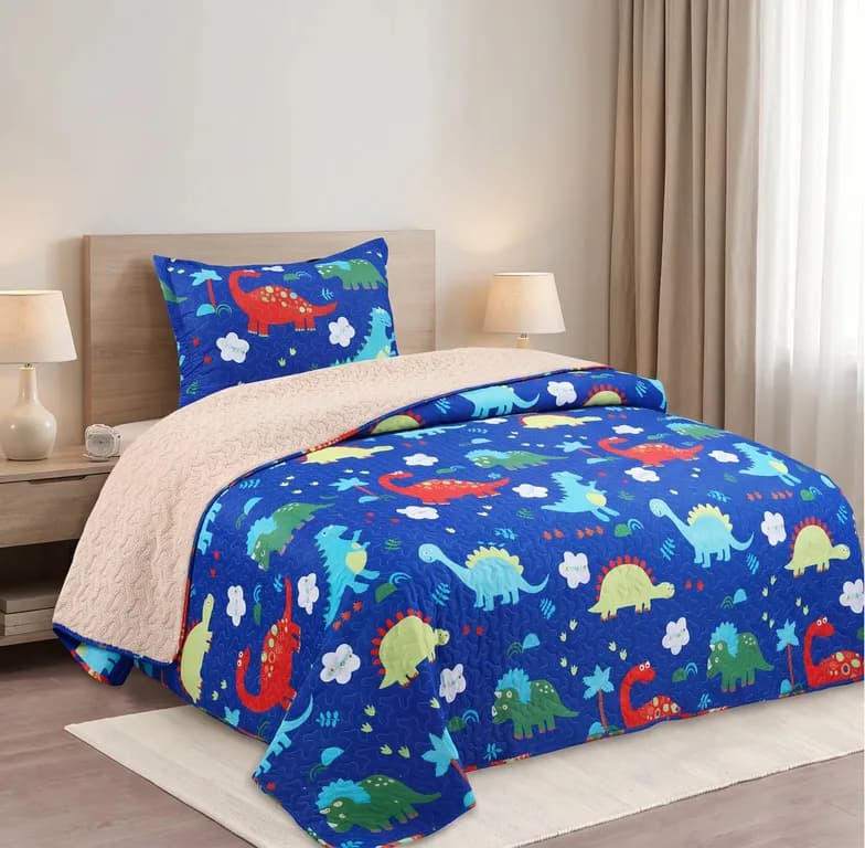 Cubrecama Sherpa 1.5 Plazas - Mundo Dinosaurios M927 Azul 1,5 PLAZAS