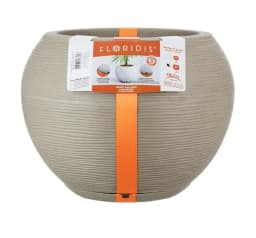 MACETERO BEIGE EFECTO PIEDRA 32CM ALTO CON PLATO