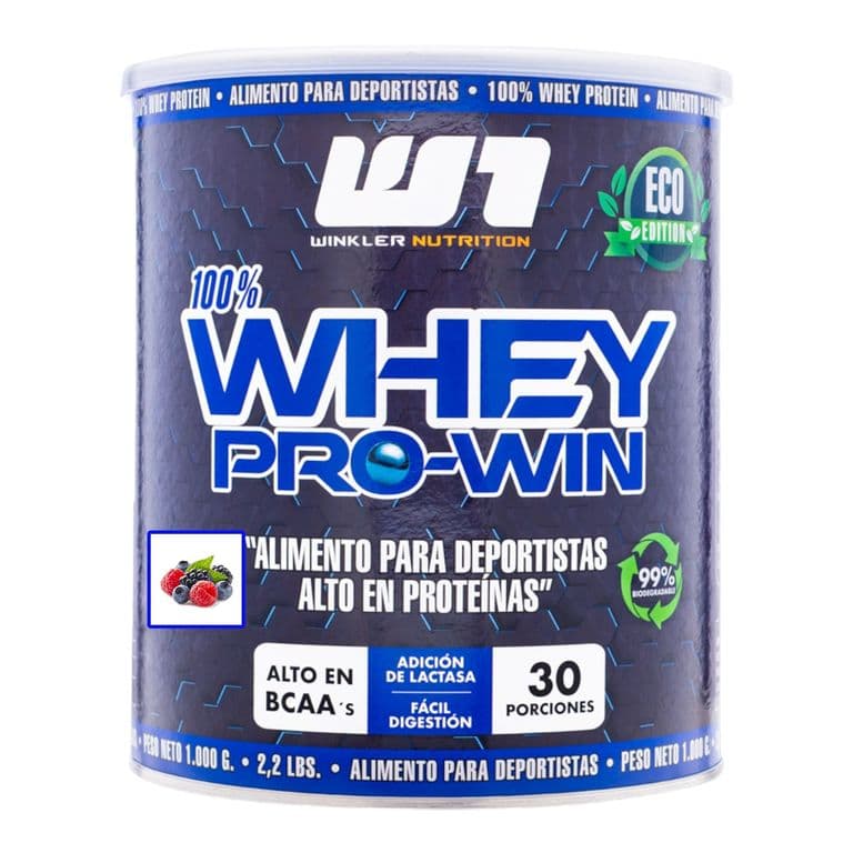 Proteina Whey Pro Win 1Kg - 30Sv - Winkler Nutrition. FRUTOS DEL BOSQUE