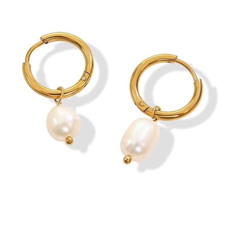 Aros Bano Oro Amarillo 18k Argollas Perla Agua Dulce Dorado TALLA UNICA