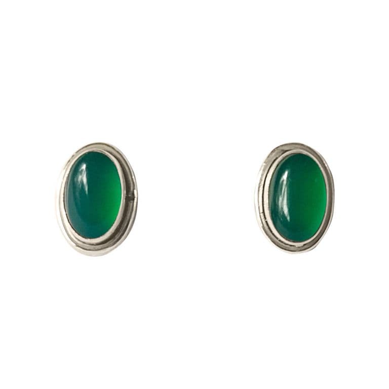 Aros Boton Ovalo Onix Verde Plata Fina 925 Verde TALLA UNICA