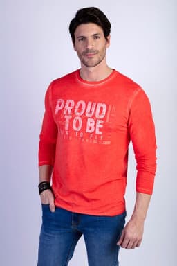 Polera Basica Manga Larga Lavada Michigan Rojo Rojo S