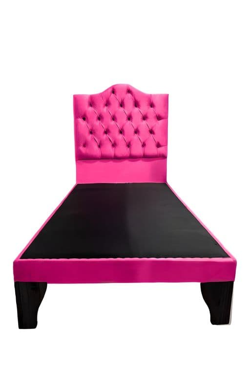 Cama 1,5 Plazas Ovalado, Incluye Base + Respaldo Fucsia