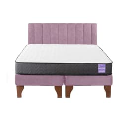 Cama Europea 2 Plazas + Respaldo Tubular Madera Rosado