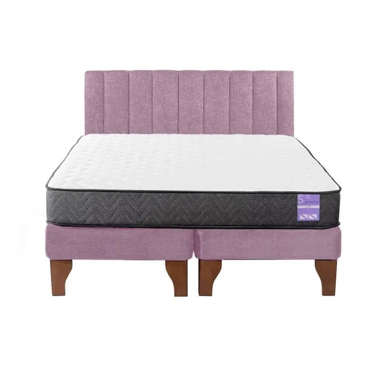 Cama Europea 2 Plazas + Respaldo Tubular Madera Rosado