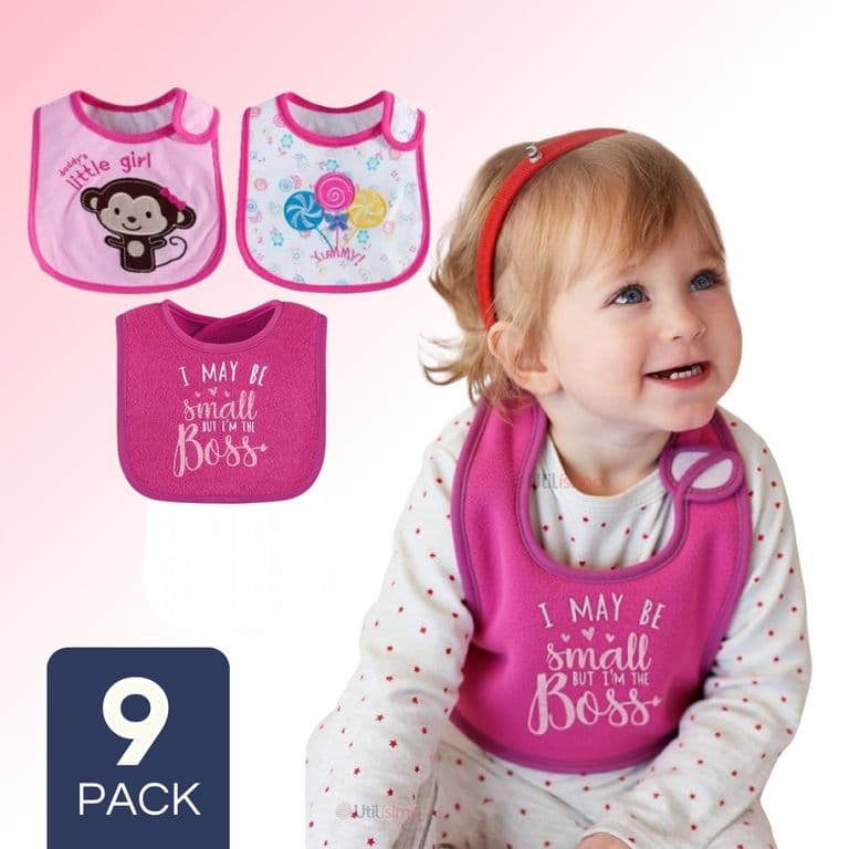 Pack 9 Baberos Impermeables Regulables Para Bebes Nina Multicolor TALLA UNICA