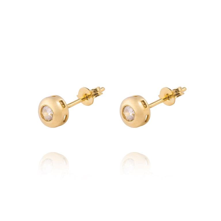 Aros de Oro 18kt Con Punto de Luz Circonita 4mm Amarillo 4