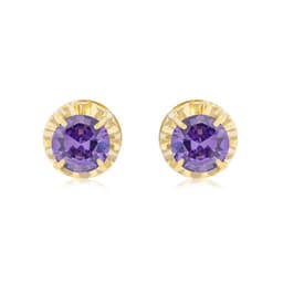 Aros de Oro 18kt Chaton Amatista Circonita 3mm Amarillo 3