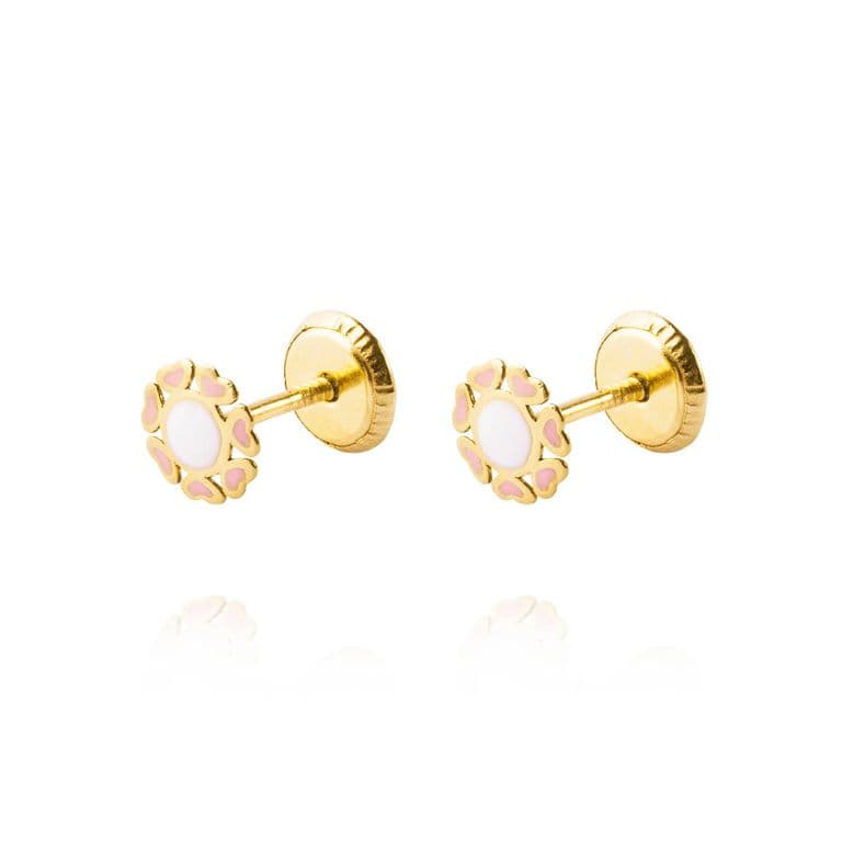 Aros de Oro 18kt Flor Esmaltada Amarillo 5