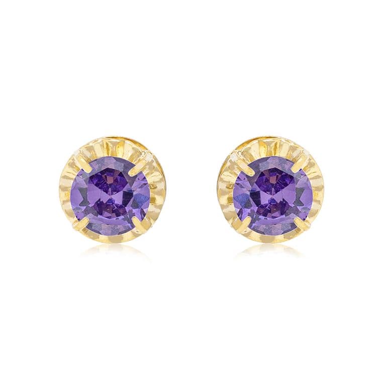 Aros de Oro 18kt Chaton de Amatista Circonita 5mm Amarillo 5