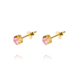Aros de Oro 18kt Chaton de Rosa de Francia Circonita 5mm Amarillo 5