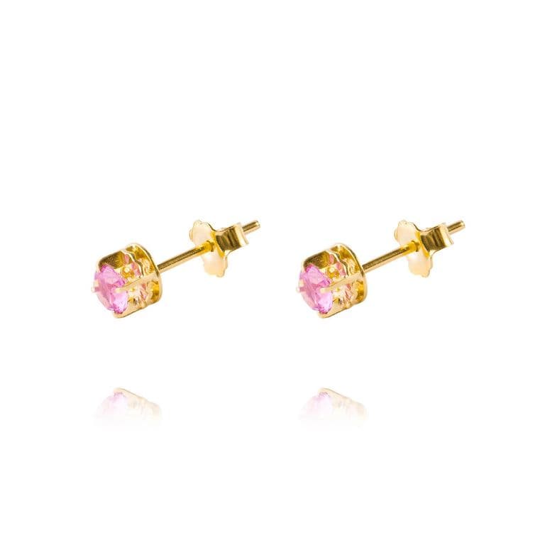 Aros de Oro 18kt Chaton Rosa de Francia Circonita 3mm Amarillo 3