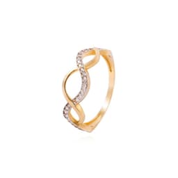 Anillo de Oro 18kt Ondas Circon y Liso Amarillo 16