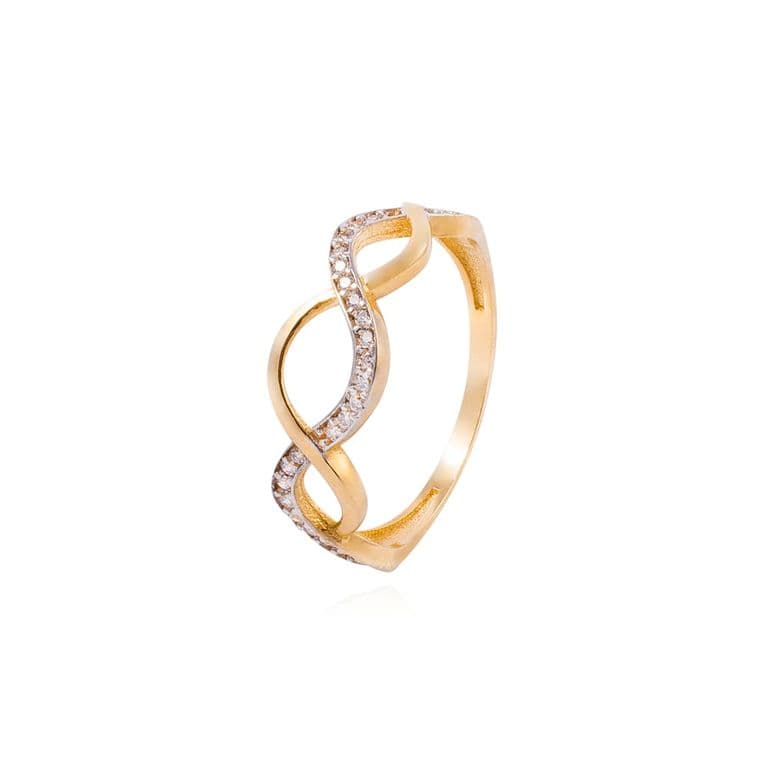 Anillo de Oro 18kt Ondas Circon y Liso Amarillo 16