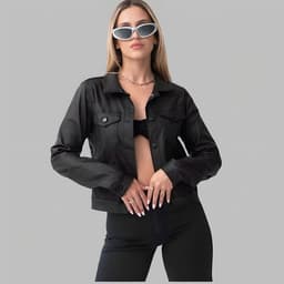 Chaqueta Clasica Ecocuero Mujer Negro L