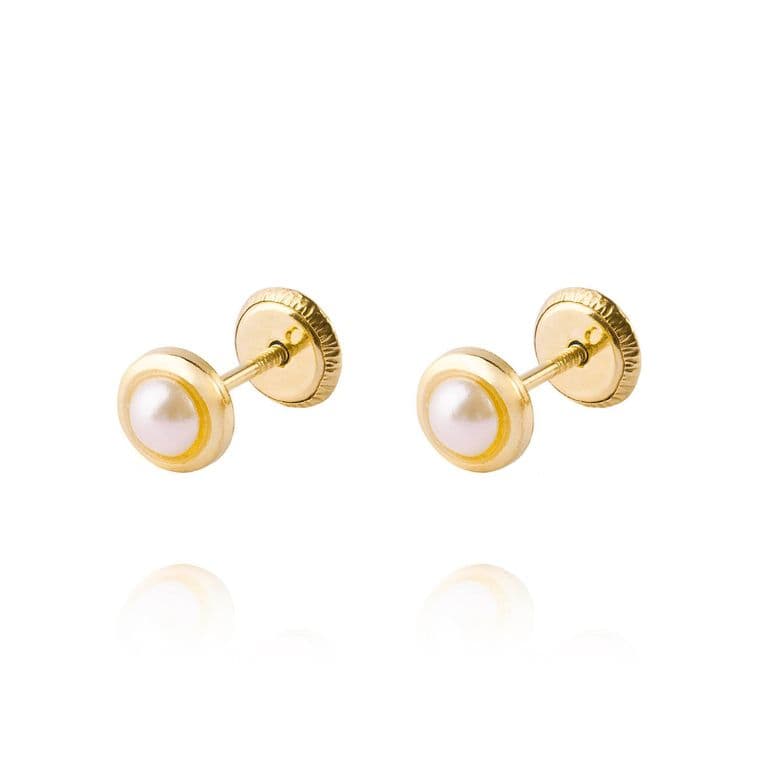 Aros de Oro 18kt Modelo de 3mm Perla Cultivada Amarillo 3
