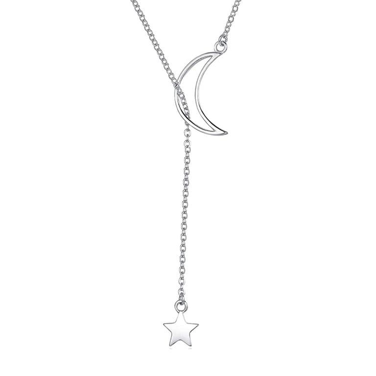 Collar Plata 925 Luna y Estrella Plateado TALLA UNICA