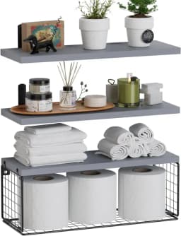 Repisas Flotantes De Madera con Estante Para Papel Gris