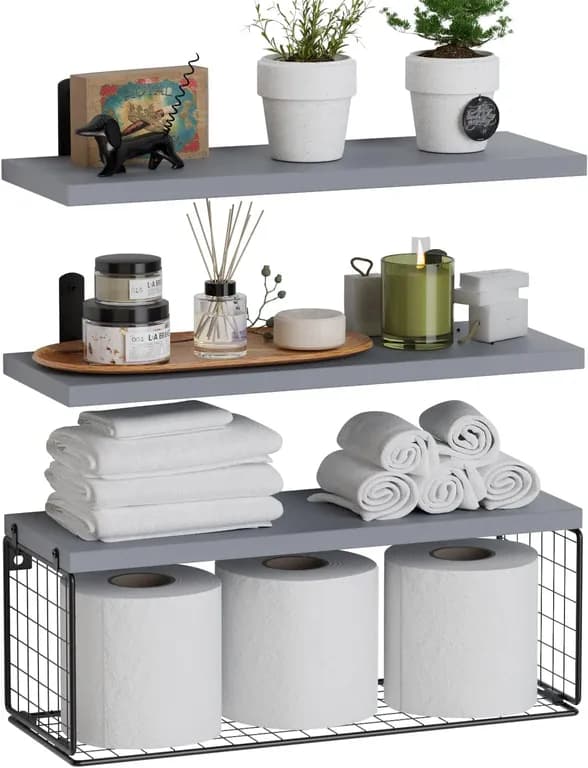 Repisas Flotantes De Madera con Estante Para Papel Gris
