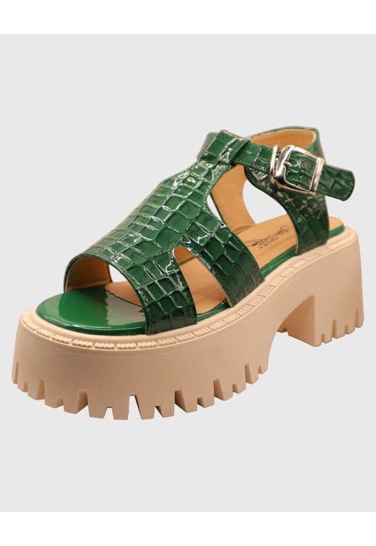 Sandalias de Mujer con Plataforma Hebilla de Charol Verde Danicolle Verde 39