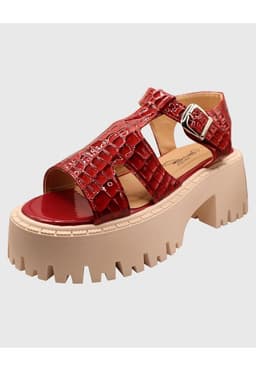 Sandalias de Mujer con Plataforma Hebilla de Charol Rojo Danicolle Rojo 39