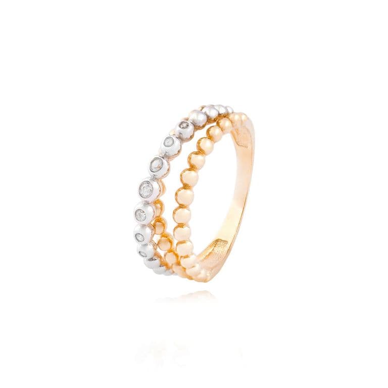 Anillo Oro Bicolor 18kt Bolitas Amarillas y Blancas Amarillo 13