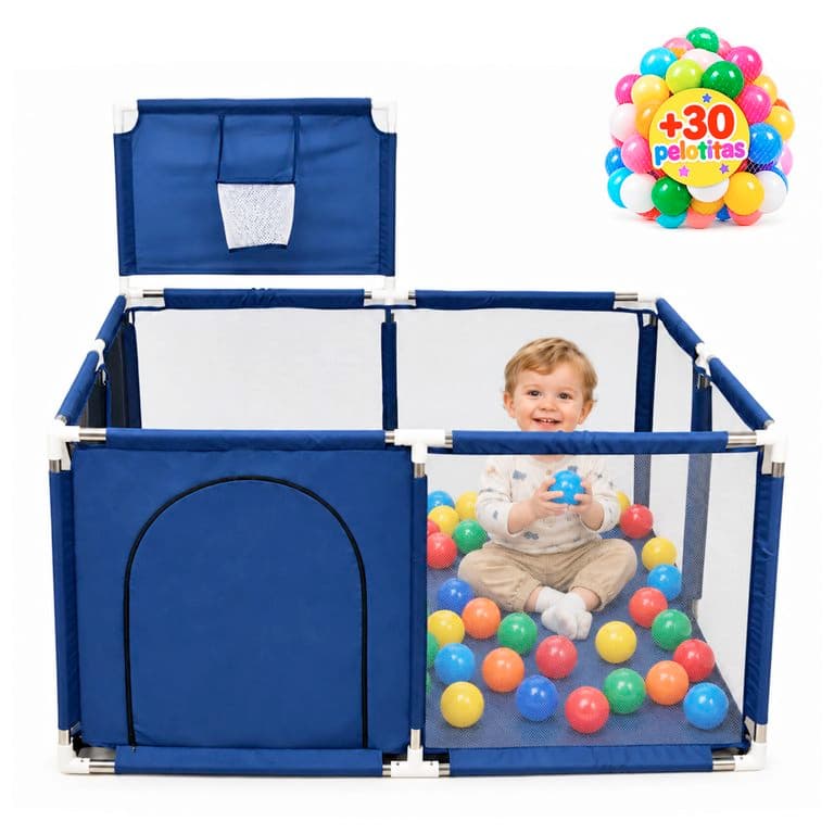 Corral de Seguridad Bebe Con Aro 126x126 Cm Azul